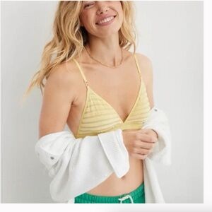 AERIE Velvet Mesh Stripe Triangle Bralette Size Small